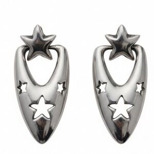 Silver Tone Star Cutout Dangle Earrings Statement Eccentric Vtg Y2K Vibes